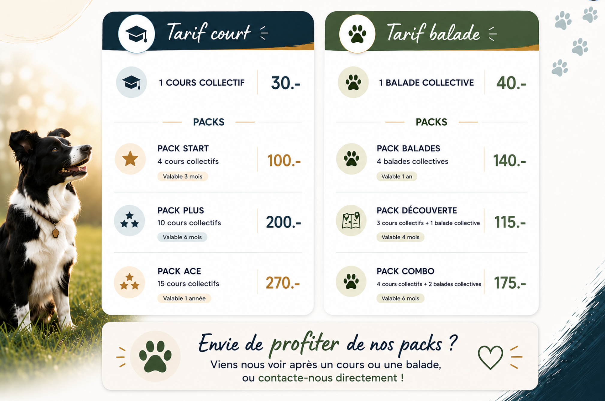 Tarifs corrigés des cours collectifs et balades ACE
